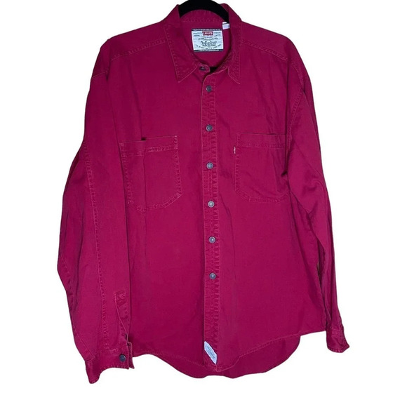LEVI's Men's VINTAGE Red Button-Up Thick 100% Cotton Fabric Size Large - Picture 1 of 11